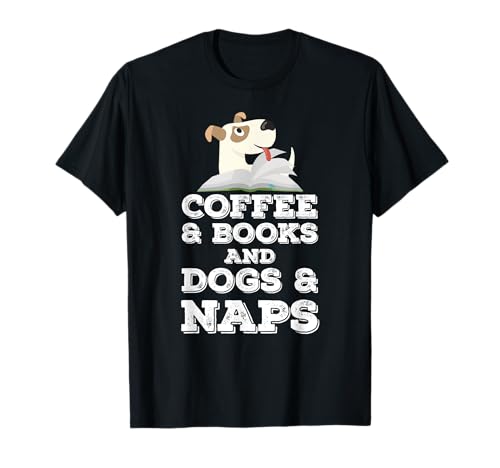 Funny Coffee Books Perros Siestas Humor Amante de los perros Ratón de biblioteca Camiseta