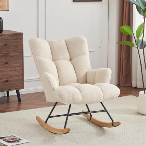 Comfortable Nursery Rocking Chair with Teddy Upholstery