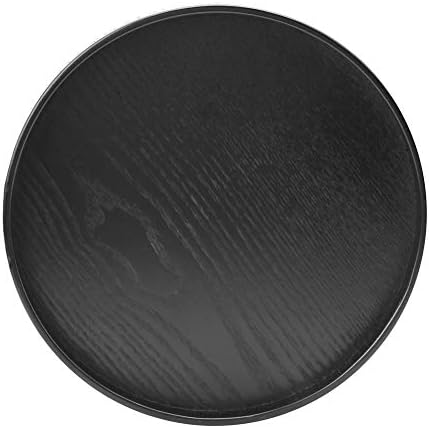 HERCHR Round Black Wooden Tray, Wooden Serving Tray Tea Dinner Tray Coffee Snack Food Meals Transfer Tray for Home, Bars and Restaurants, 9.4inch