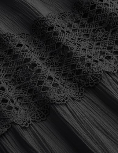 ZESICA Women's 2025 Summer Bohemian Strapless Off Shoulder Lace Trim Backless Flowy A Line Beach Long Maxi Dress,Black,Medium