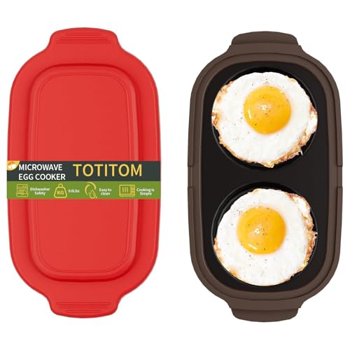 Microwave Egg Cooker – Microwave Egg Fryer, Omelette Maker for 2 Eggs, Non-Stick, Quick & Easy Egg Cooker for Breakfast, BPA-Free, Dishwasher Safe, Portable for Dorms, Offices, and Travel by TOTITOM - Used condition - US$15.38