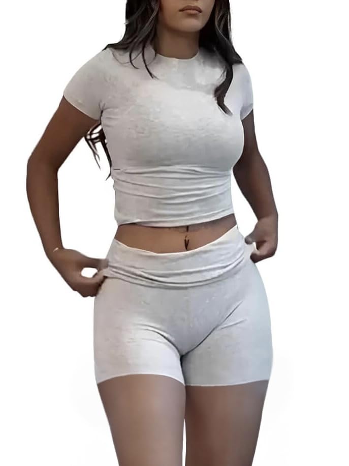 AYWA Women's Two Piece Sets Summer Slim Fitted Short Sleeve Tops...