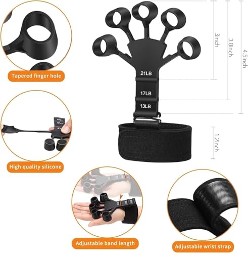Image of TRENDING Finger Strengthener Grip Trainer 6 Resistance Levels (6.6LB-21LB) for Rock Climbing, Musicians, Athletes, Rehabilitation, Arthritis Relief, Hand & Finger Exerciser for Men & Women