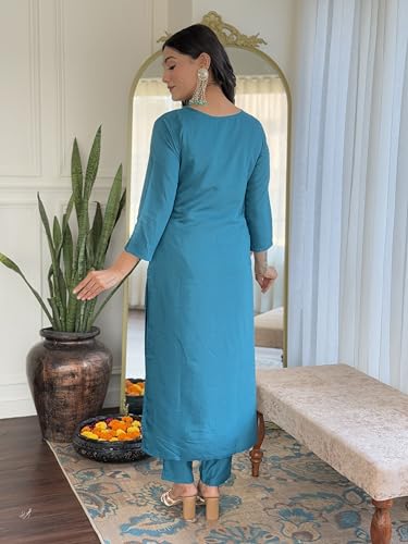 Image of Naixa Women's Viscose Embroidered Straight Kurta with Pant and Dupatta Sets (NX-467)