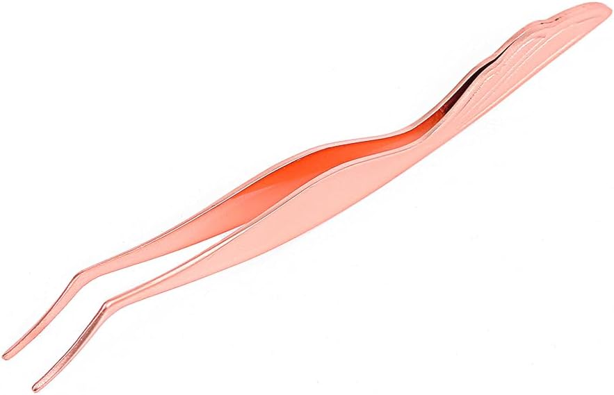 Eyelash Tweezers for Lash Extensions With Curved Tail Design Eyelash Applicator Tool Stainless Steel Lash Curler Ergonomic Easy Grip Handle Lash Tweezers Rose Gold