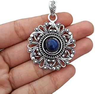 Lapis Lazuli Pendant, Round Stone Pendant, Floral Pendant, Flower Design Pendant, Christmas Gifts, September Birthstone Pendant, Boho Pendant, Handmade Pendant, Wedding Pendant, Halloween Gifts