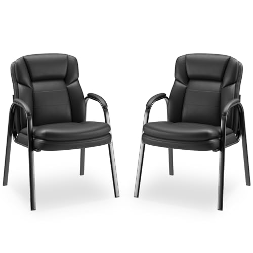 MALOL Office Guest Chairs, PU Leather, Steel Frame, Black