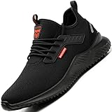 BAOLESEM Sicherheitsschuhe Herren S3 Arbeitsschuhe Herren Damen Leicht Atmungsaktiv Sportlich Schutzschuhe mit Stahlkappe Sneakers,1620B Schwarz,43EU