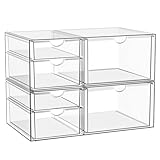 StowBin Schreibtisch-Organizer mit 6-Schubladen, 2er Stück Schubladenbox, Durchsichtige Acryl Büro Organizer, Make-up-Organisator, Aufbewahrung für Bürobedarf, Schmuck, Stifte & Schreibwaren