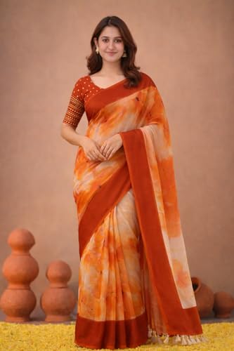 Image of Jack & Jini Women's Floral Print Pure Georgette Saree with Blouse Piece | Soft Casual & Festive Drape | Gift for Mother, Wife.
