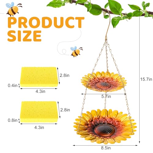 image for DECOHS Double-Deck Bee Feeder with Vivid Flower Design, Anti-Rust Iron