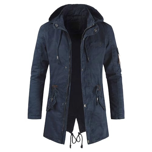 Men's Winter Trendy Thicken Parka Classic Cotton Mid-Long Military Jacket Warm Coat with Detachable Hood