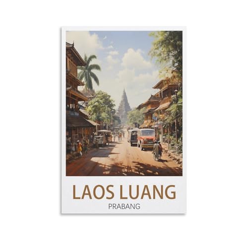 PuPLuM Laos Luang Prabang Poster vintage sur toile pour décoration d'intérieur, salon, rue 20 x 30 cm