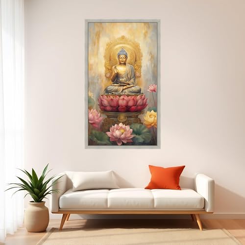 Toile Bouddha doré 70x130cm pour créer un salon zen et propice à la méditation - 2
