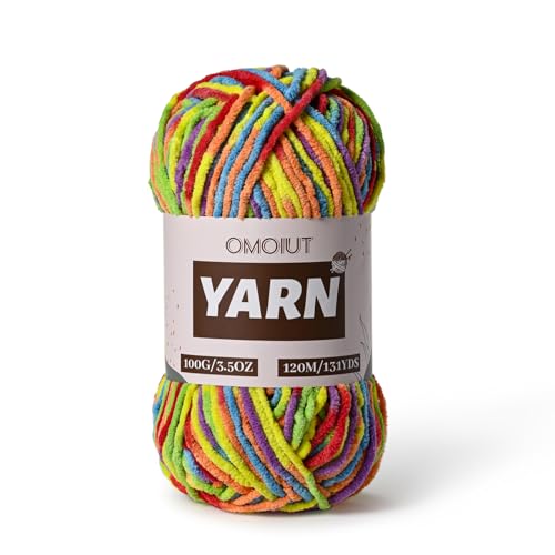Image of Plush Chenille Chunky Crochet Yarn - Baby Yarn for Crocheting Soft - Velvet Yarns Knitting for Blankets Crafts - Fluffy Amigurumi Yarns 100g / 131yd (Rainbow)