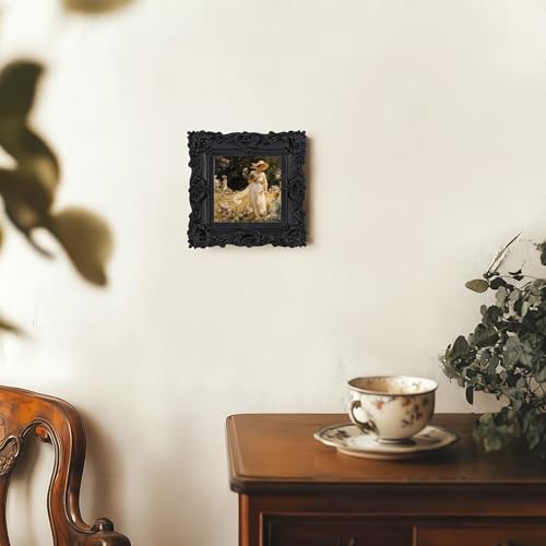 Image of eletecpro 4x4 Vintage Picture Frame with Real Glass Cover, Ornate Antique Photo Frame, Display 4x4 Picture for Tabletop or Wall, Black Home Decor for Gallery Art