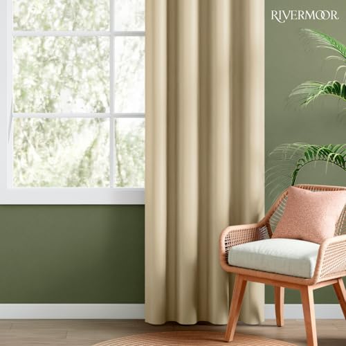 Image of Rivermoor Blackout Curtains Set of 1 |Blackout Curtains 7 feet Long for Living Room & Bedroom | Beige | 80% Room Darkening | 250 GSM | Acrylic Eyelet | 114 x 213 cm