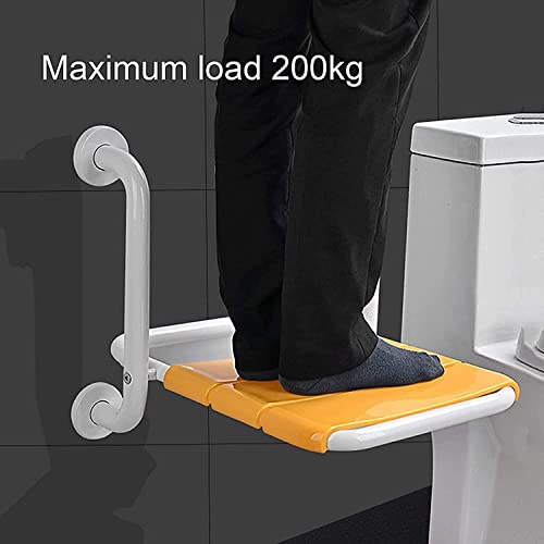 Siège de douche pliant jaune avec accoudoirs et support mural pour PMR