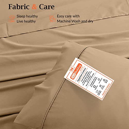 Sgi 100% Egyptian Cotton 600 Tc Sheet Set Soft & Smooth Sateen Weave 4 Pc Sheet Set - 1 Fitted Sheet, 1 Flat Sheet & 2 Pillowcase 15" Inch Deep Pocket (Rv King, Taupe Solid) #TOP6