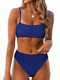 ANRABESS High Waisted Bikini Sets for Women Tummy Control 2 Piece Swimsuits Ribbed Textured Bathing Suits Beach Swimwear Royal Blue Medium