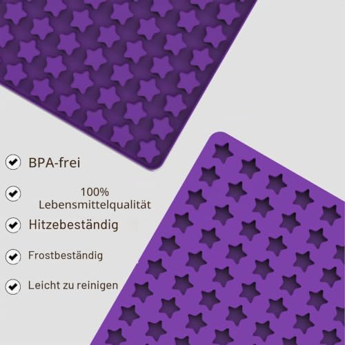Silikon Hundekekse Backform, 112 Gitter Hundekuchen Backmatte mit Pentagramm-Formen für DIY Hundeleckerlies, Schokolade, Kekse, Süßigkeiten, BPA-Frei - Lila Pentagramm