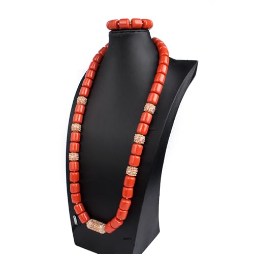 1Row Nigerian Jewelry Sets for Men,Orange Resin Beads,Chunky Multilayer Statement Choker Necklace,African Wedding Beads without Earrings3