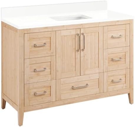 Signature Hardware 955154-48-RUMB-0 Arrietty 48" Freestanding Bamboo Single Basin Vanity Set with Cabinet, Vanity Top, and Rectangular Undermount Sink - No Faucet Holes - Natural Bamboo/Arctic
