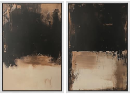 SIGNLEADER Framed Canvas Print Wall Art Set Dark Black Brown Minimal Abstract Illustrations Minimal Decorative for Living Room, Bedroom, Office - 16"x24"x2 WHITE