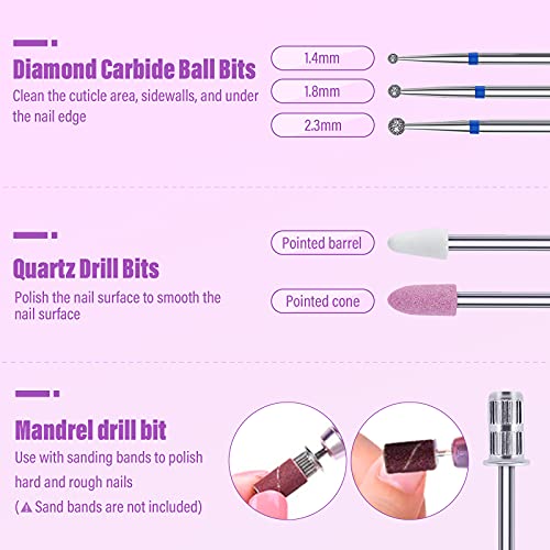 Yafex Ceramic Nail Drill Bit Set - 13 Pcs 3/32 Inch Professional Acrylic Nail Bits Diamond Carbide Cuticle Removal Bits For Electric Manicure Pedicure Nail Drill #TOP2