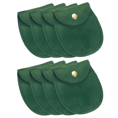 uxcell 8 Pcs Velvet Jewelry Pouches, 7.5 x 11.5 cm Snap Button Jewelry Velvet Gift Bags Organizer for Rings Necklace Bracelet (Green)