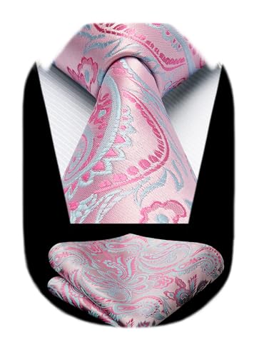 Image of HISDERN Ties for Men Paisley Tie and Pocket Square Woven Classic Floral Mens Ties Handkerchief Set Wedding Party Necktie