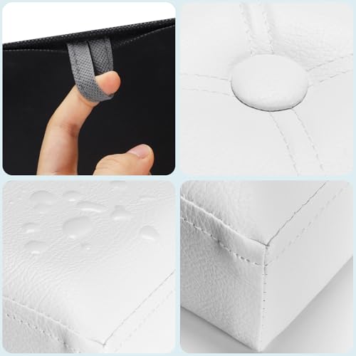 Image of Bsketa Storage Ottoman Bench,17 Inch Folding Leather Foot Rest Stool, White | Small Ottoman with Side Pockets, Thicker Foam Padded Seat, Livingroom, Dorm, Bedroom, Easy to install, 43L,17x13x13in