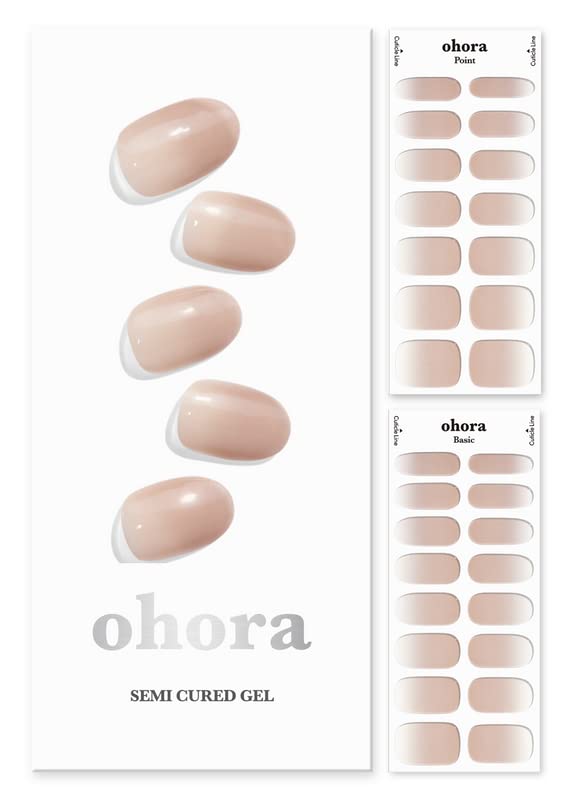 ohora Semi Cured Gel Nail Strips (N Mild Latte), Nude, Ombre, 30 Pcs for 2 Cycles, UV Lamp Compatible, Salon-Quality