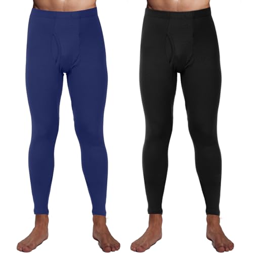 2 Pack Thermal Men Long Underwear Pants Winter Warm Fleece Lined Underwear Bottom Cold Weather Base Layer Legging