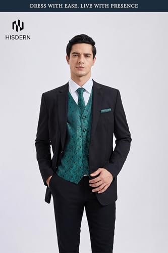Image of HISDERN Mens Vest Tie Set 3PC Formal Waistcoat Paisley Floral Jacquard Necktie Pocket Square Suit Vests Wedding Party