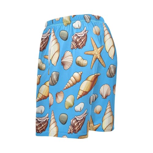 Men's Pajama Shorts Ocean Conch Shell Blue Pajama Bottoms Casual Athletic Sleep Shorts with Pockets 23030123
