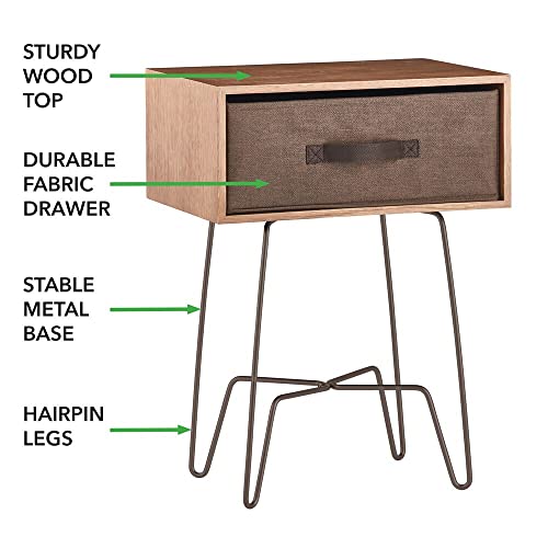 Mdesign Modern Industrial Side Table With Fabric Drawer, 2-Tier Metal And Wood End Table - Minimal Mid Century Design, Accent Furniture For Living Room And Office- Light/Dark Brown #TOP3