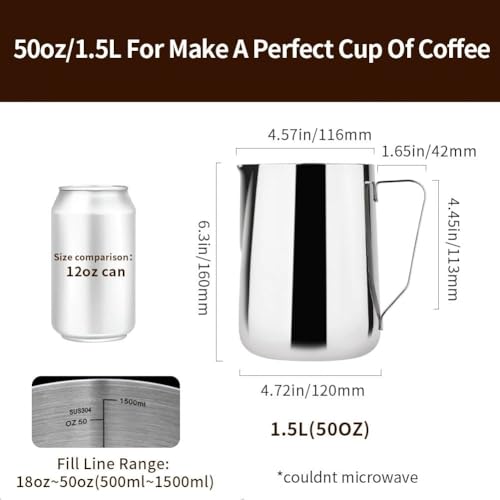 Image of watchget 50oz Milk Frothing Pitcher Stainless Steel Espresso Steaming Jug | watchget 50oz Milk Frothing Pitcher Stainless Steel Espresso Steaming Jug