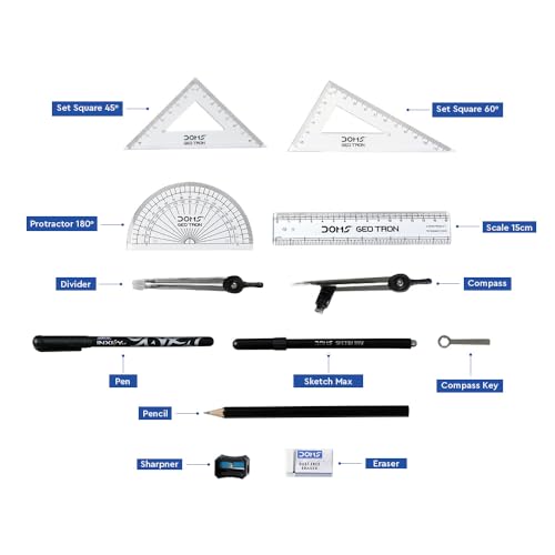 Image of DOMS GEOTRON Geometry Box and Mathematical Drawing Instruments |Dual Side Tray |12 Instruments Included |Precise Screw Setting for Leg Lock