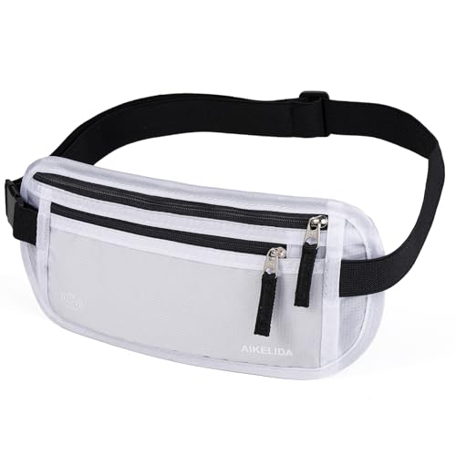 Image of RFID Blocking Money Belt - Passport Holder & Travel Wallet, Slim Hidden Fanny Packs for Women Men - White