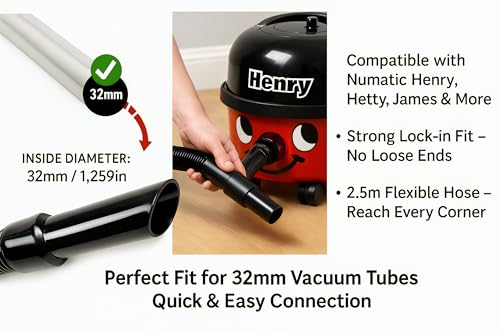 Nabatee 2.5m Replacement Hose for Henry & Hetty Vacuum Cleaners – Universal Vacuum Cleaner Parts Kit with 32mm Fitting – Flexible, Durable Pipe – Easy Installation for Numatic Vacuums - Image 7