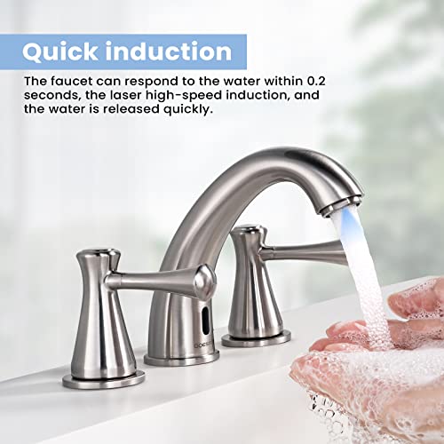 Goesmo Touchless Bathroom Faucet With 2 Sensor 2 Handle Widespread Bathroom Sink Faucet 3 Hole,Automatic Motion Sensor Bathroom Faucets For Sink,Brushed Nickel Vanity Faucet With Temperature Control #TOP5