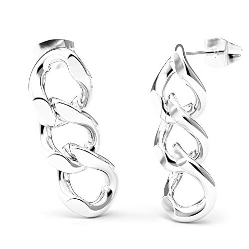 Preisvergleich Produktbild THIORA® - Kettenglieder Ohrringe / Kettenohrringe Damen / Chain Ohrstecker / Statement Schmuck / Rosegold Silber Gold Edelstahl (Silber)