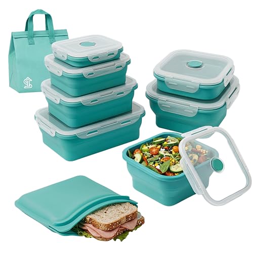 TOPSIBLINGS 8PCS Collapsible Food Storage Containers With Lids - Camping Silicone Bowl, RV Kitchen Essentials Container, Non Plastic Meal Prep, Non Toxic Freezer Bowls, Travel Zip Top Reusable