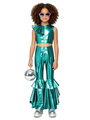 Costume de scène fille disco métallisé avec finitions soignées fermeture éclair dos