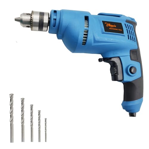 Image of Hillgrove HGCM1088M3 All Purpose 500W Drill Machine with 5Pcs Masnory Drill Bits for Making Holes in Metal /Wood /Concrete with Reverse Rotaion and Variable Speed Pistol Grip Drill (10 mm Chuck Size)