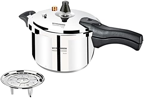 VITASUNHOW Stainless Steel Pressure Cooker with Steamer Basket, Faster Cooking and Safety Pressure Release (5-Liter)