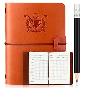 Yexiya Golf Scorecard Book with Pencil Leather Golf Journal Scorecard Holder Accessories Notebook Log Book Pocket Scorebook Gifts for Men Golfers, Sports and Outdoor Club Accessories