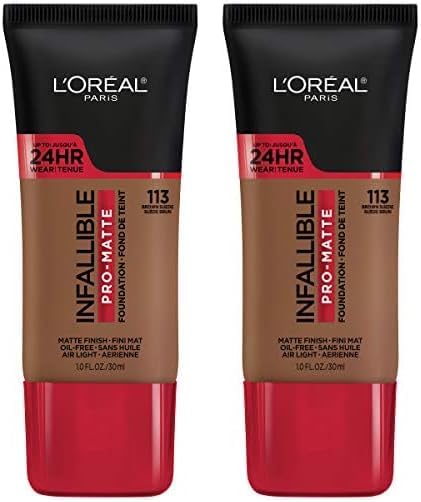 L’Oréal Paris Makeup Infallible Pro-Matte Liquid Longwear Foundation, Brown Suede 113, 1 fl; oz. (Pack of 2)