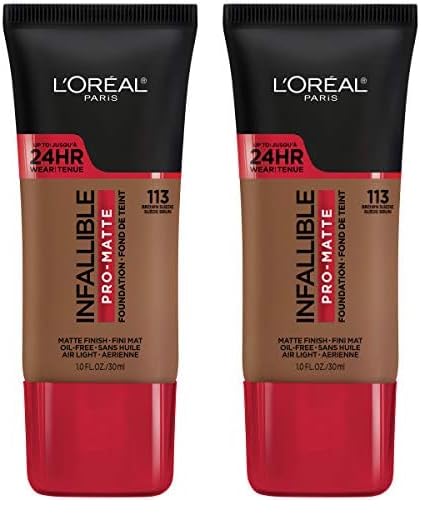 L’Oréal Paris Makeup Infallible Pro-Matte Liquid Longwear Foundation, Brown Suede 113, 1 fl; oz. (Pack of 2)